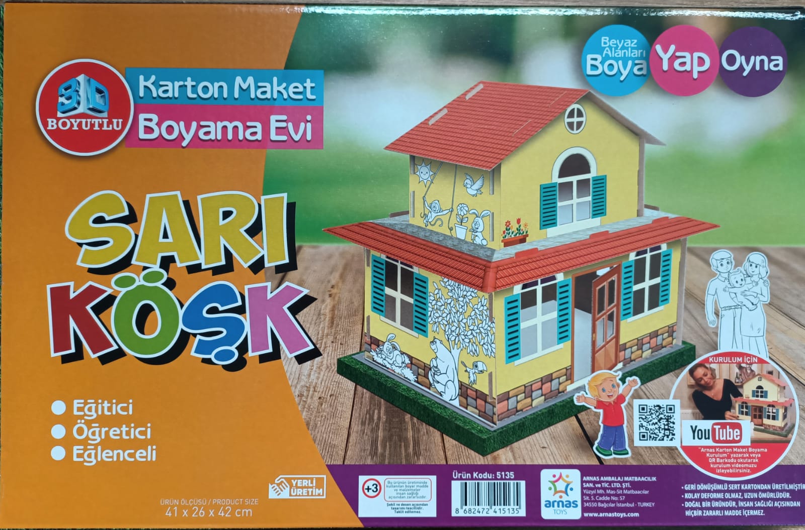 3 Boyutlu Karton Maket Boyama Evi-Sarı Köşk